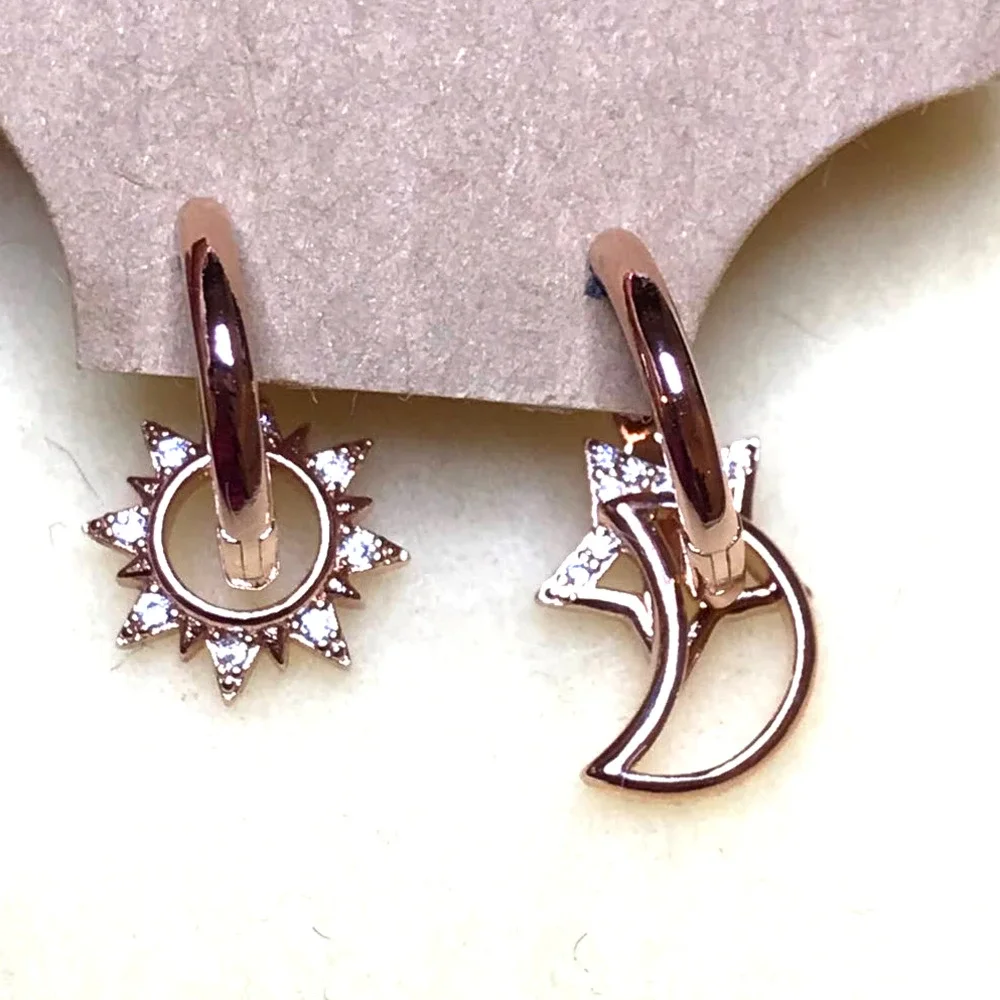 Sterling Silver 925 Petite Hoop earrings with Sun Moon Star Charms NWOT